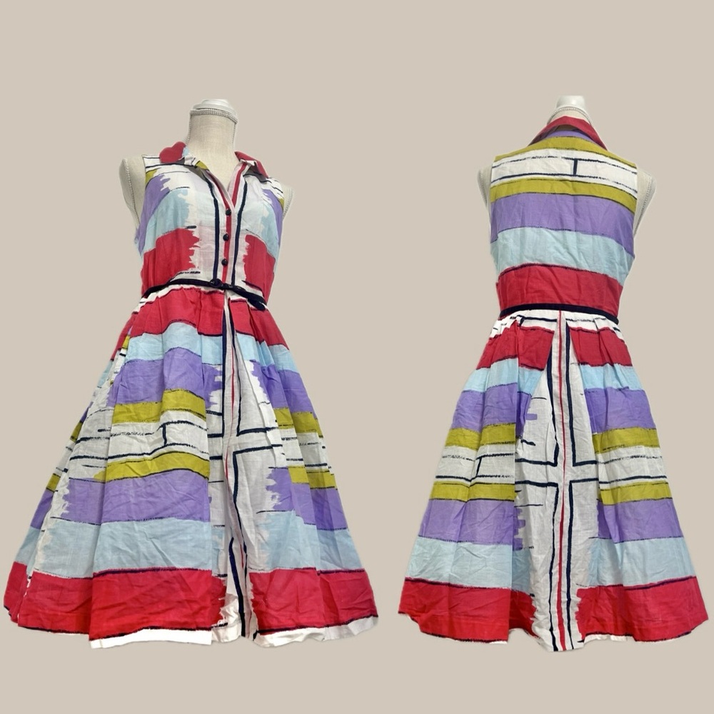 Anthropologie Floreat Abstract Vibrant Colorful Pattern Printed Sleeveless Dress